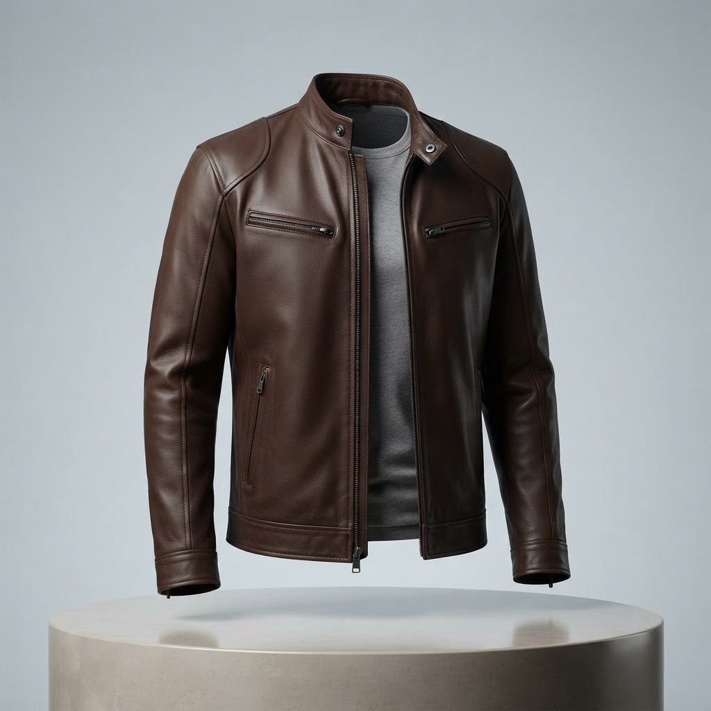 Men's Stand Collar Synthetic Leather Moto Jacket - product image 6
