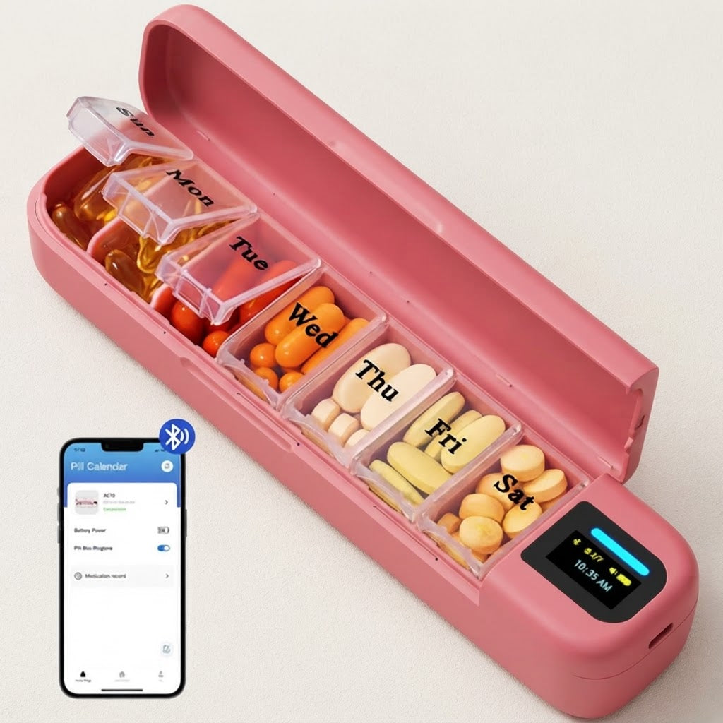 Smart Bluetooth Medication Organizer with Timed Daily Alerts