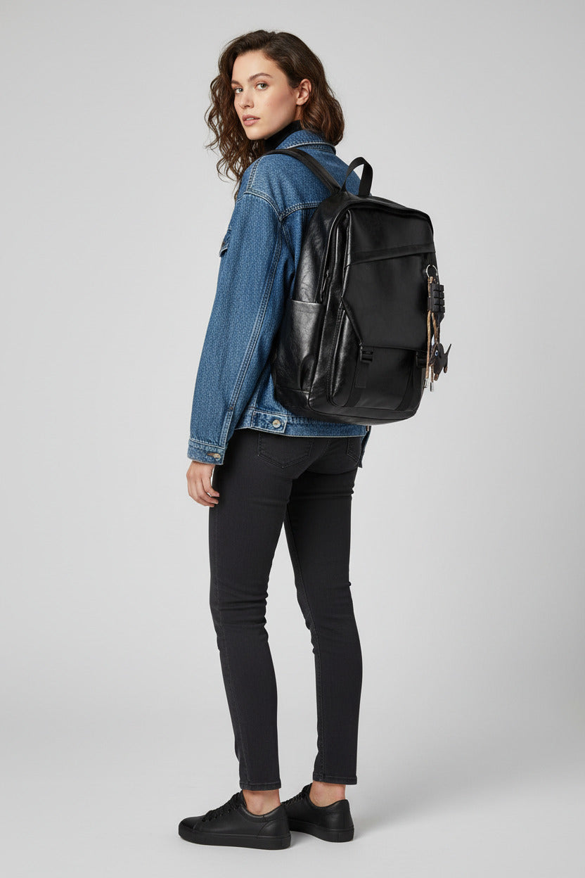 Leather Backpack with charm