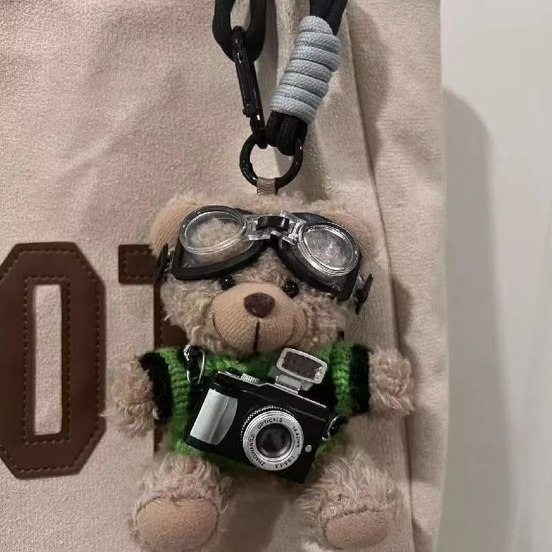 Plush Bear Keychain with Built-in Flash Camera and Mirror
