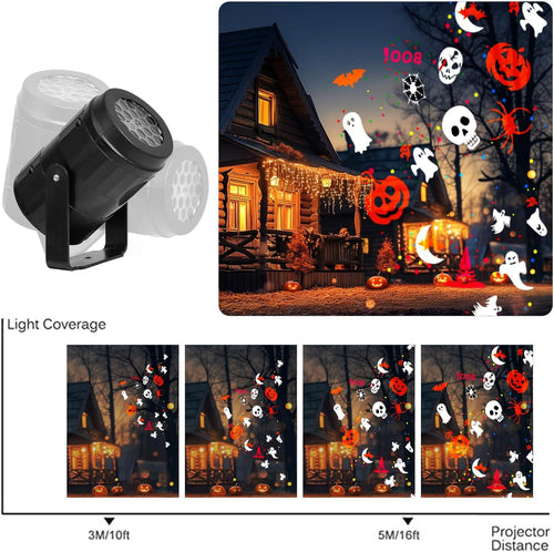 360° Rotating USB Halloween Projector Light - 12 HD Spooky Patterns for Indoor P