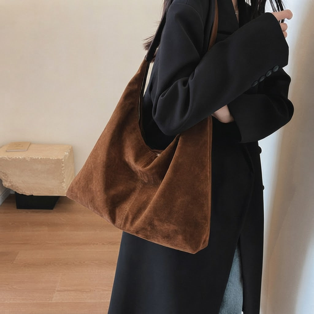 Minimalist Premium Suede Horizontal Shoulder Tote Bag