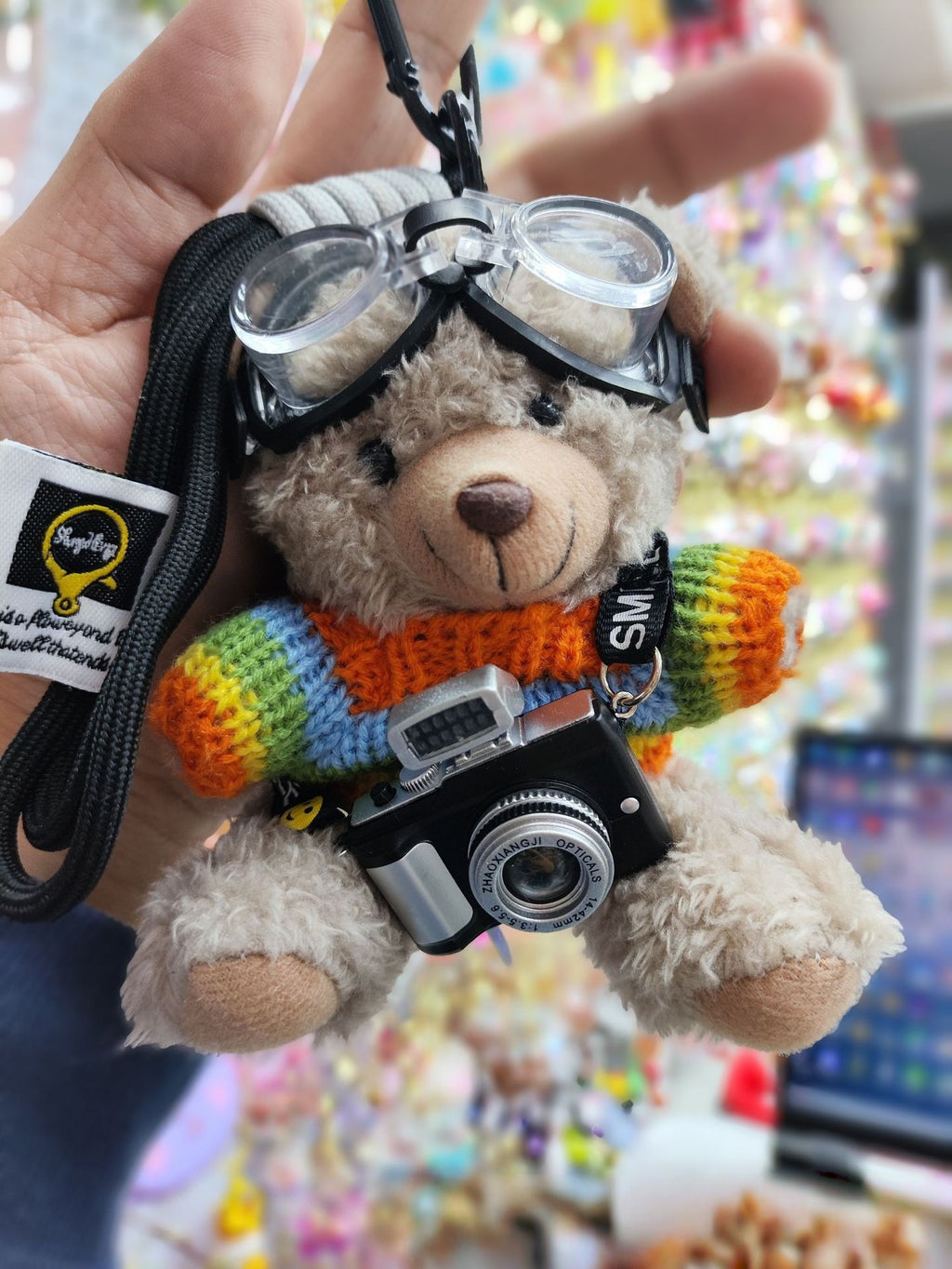 Plush Bear Keychain with Built-in Flash Camera and Mirror
