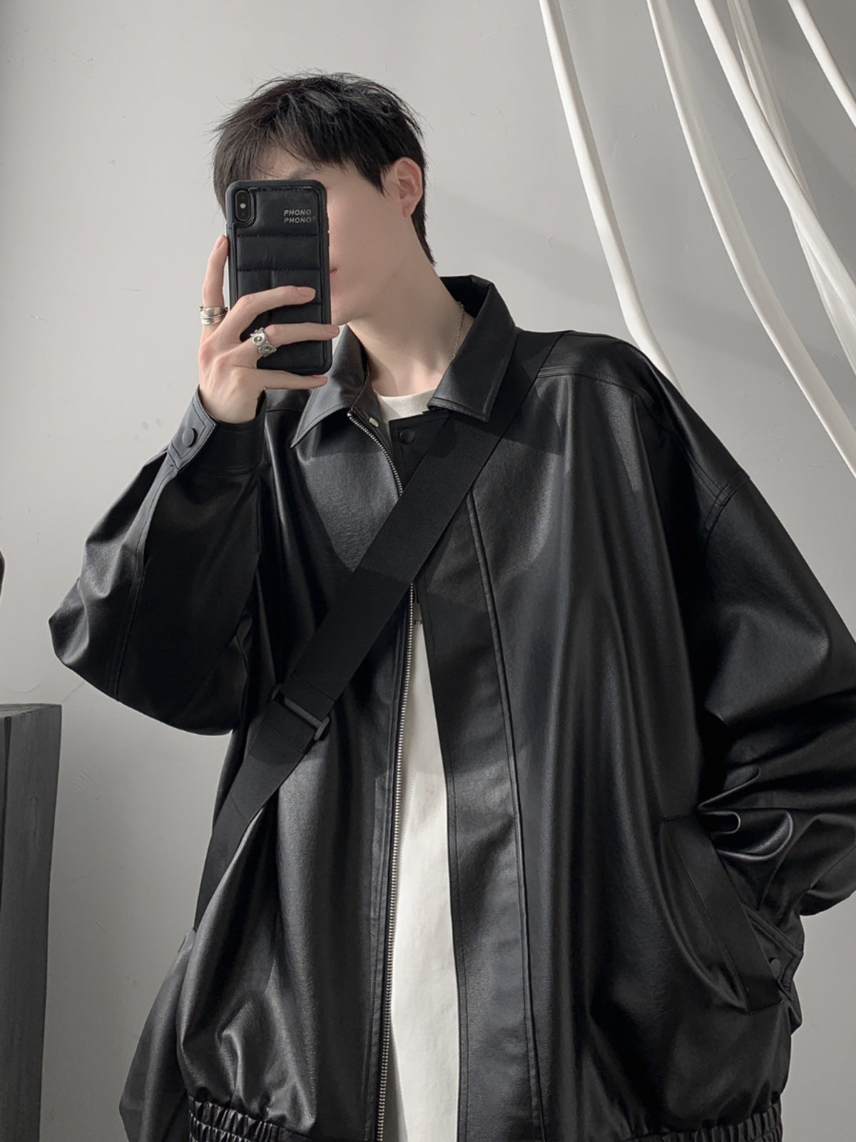 Men's Retro Lapel Leather Jacket - product image 2