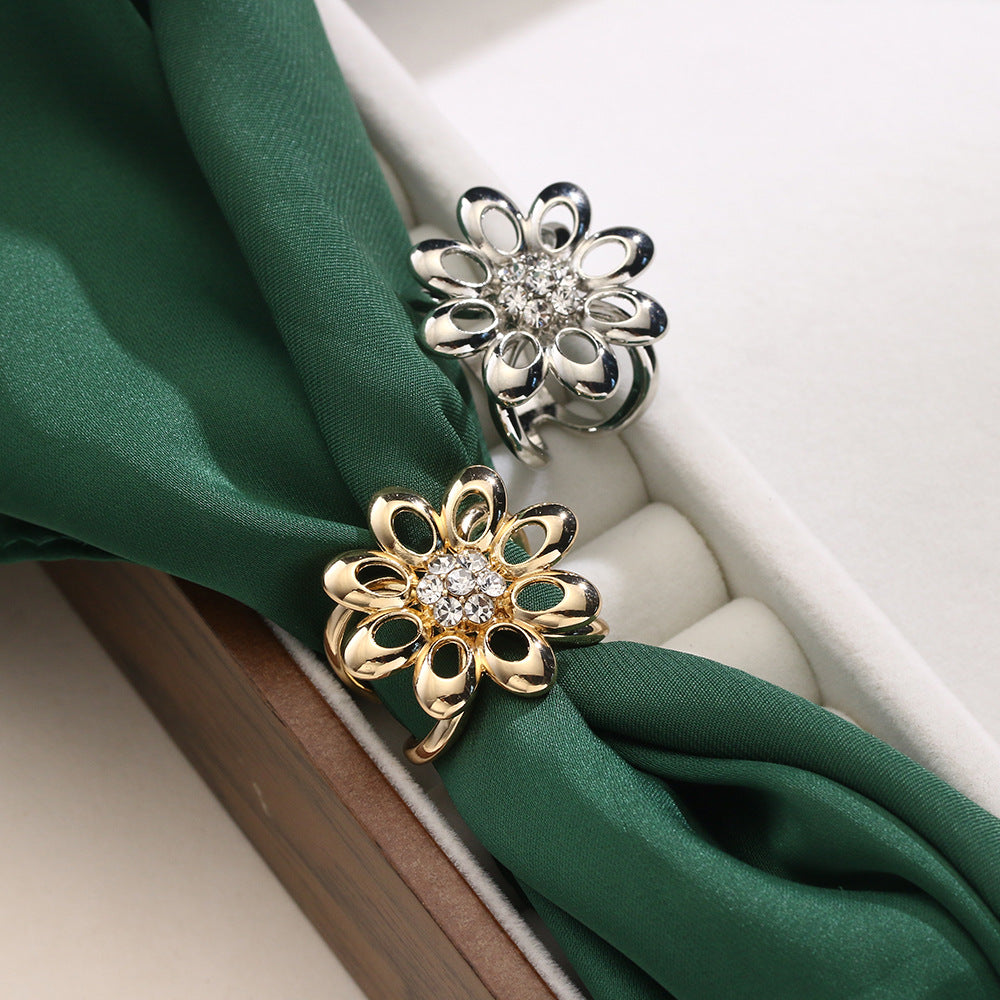 2 Pcs Alloy Floral Scarf Ring with Adjustable Clasp