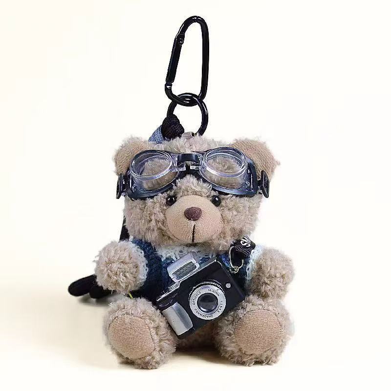 Plush Bear Keychain with Built-in Flash Camera and Mirror
