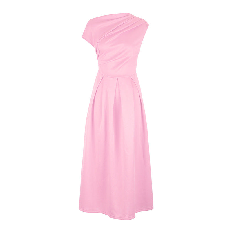 Elegant Diagonal Collar Waist-Cinching Dress