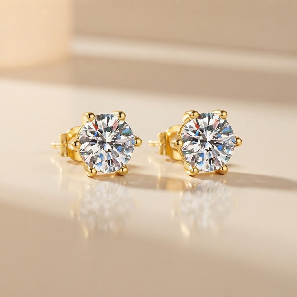 4 Pcs Six-Claw Zircon Stud Earrings