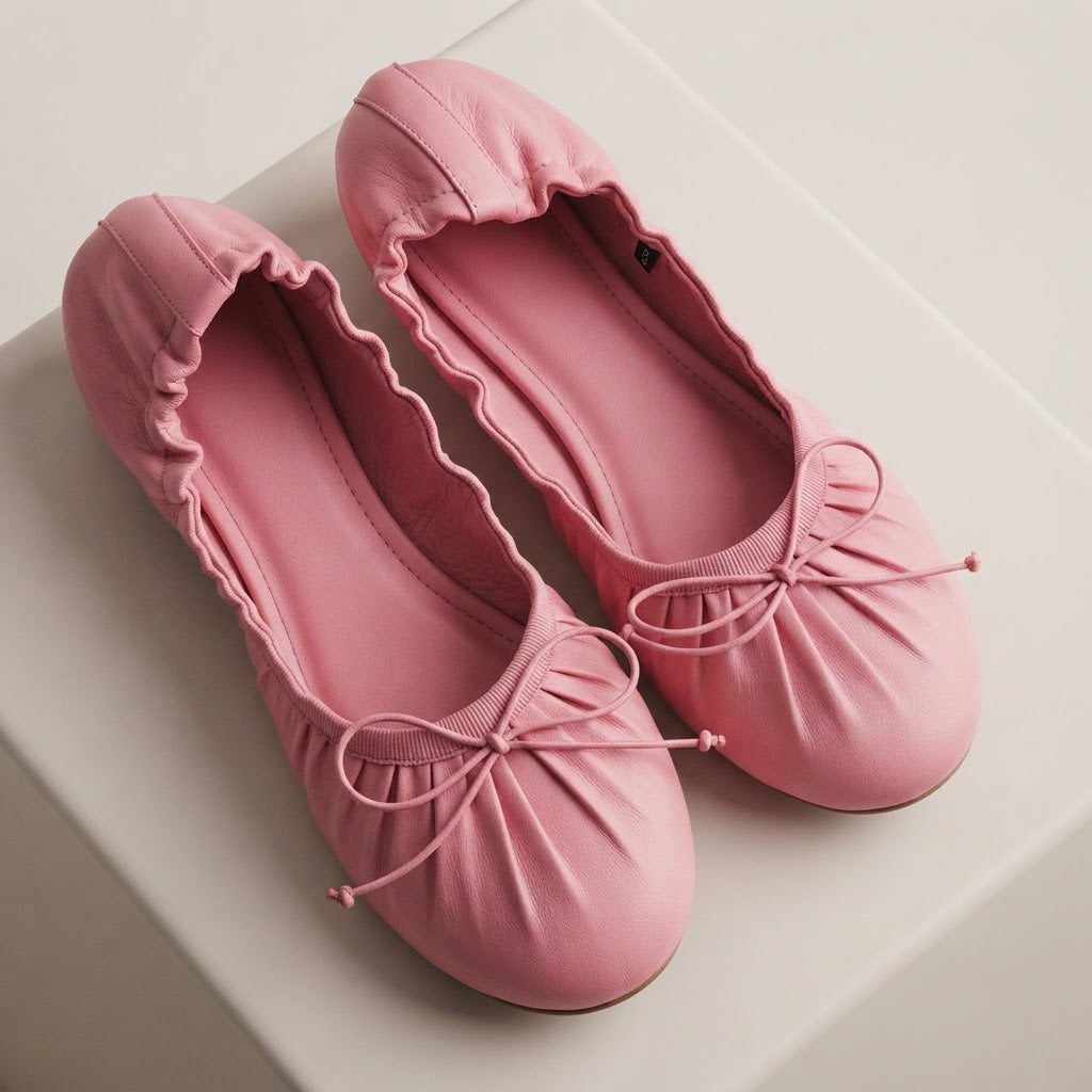 Women's Vintage Style Pleated Ballet Flats - Comfortable Slip-Ons