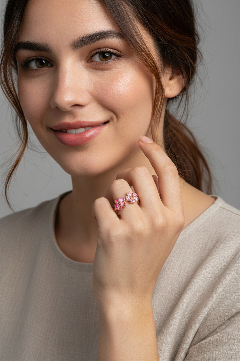 Luxury-Style Peach Blossom Opened Adjustable Ring