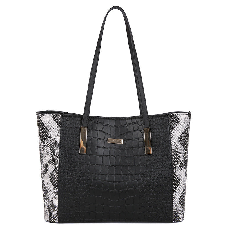 Crocodile Pattern Patchwork Shoulder Tote Bag