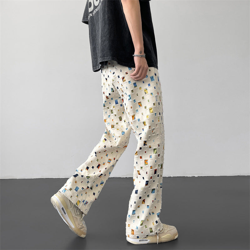 Men's Distressed Plaid Streetwear Drawstring Trousers