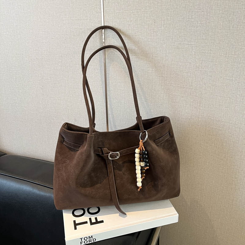 Suede Shoulder purse with pendant