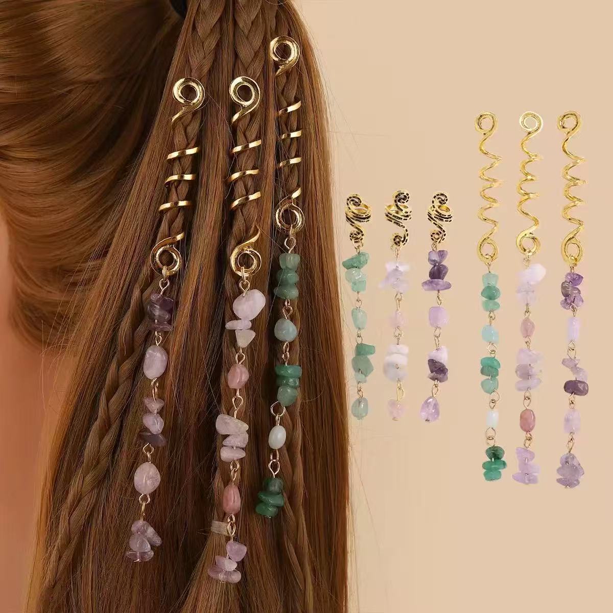 Braided Hair Rope with Stone Pendant