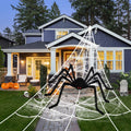 Simulation Plush Spider with Web Halloween Decor