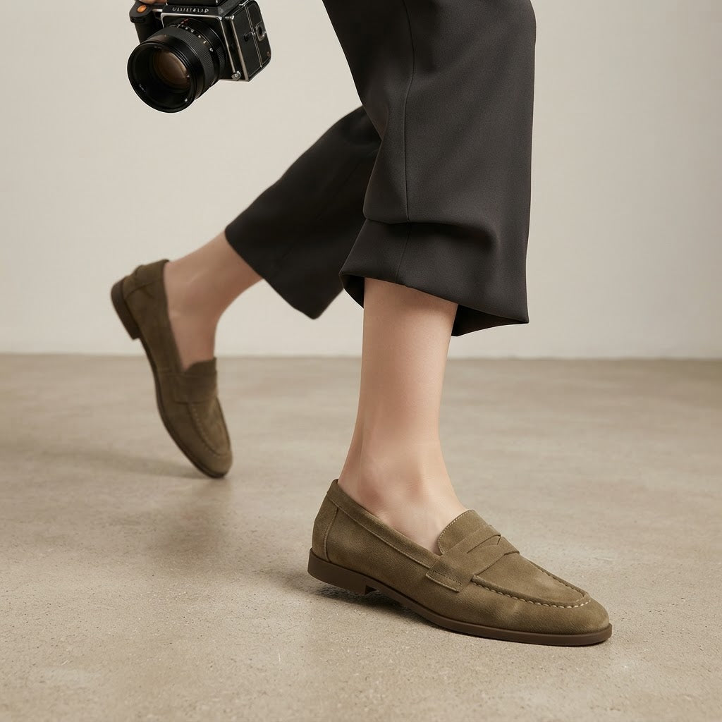 Women's Premium Suede Slip-On Loafers - Comfortable Flat Shoes