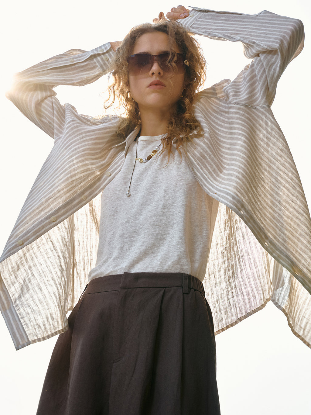 Women's linen loose-fitting collar shirt