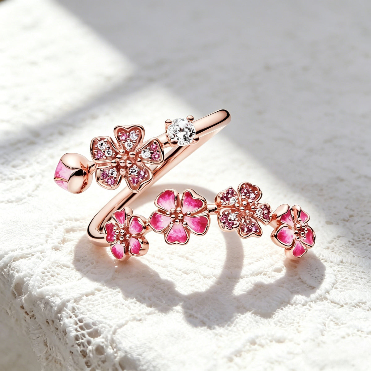 Luxury-Style Peach Blossom Opened Adjustable Ring