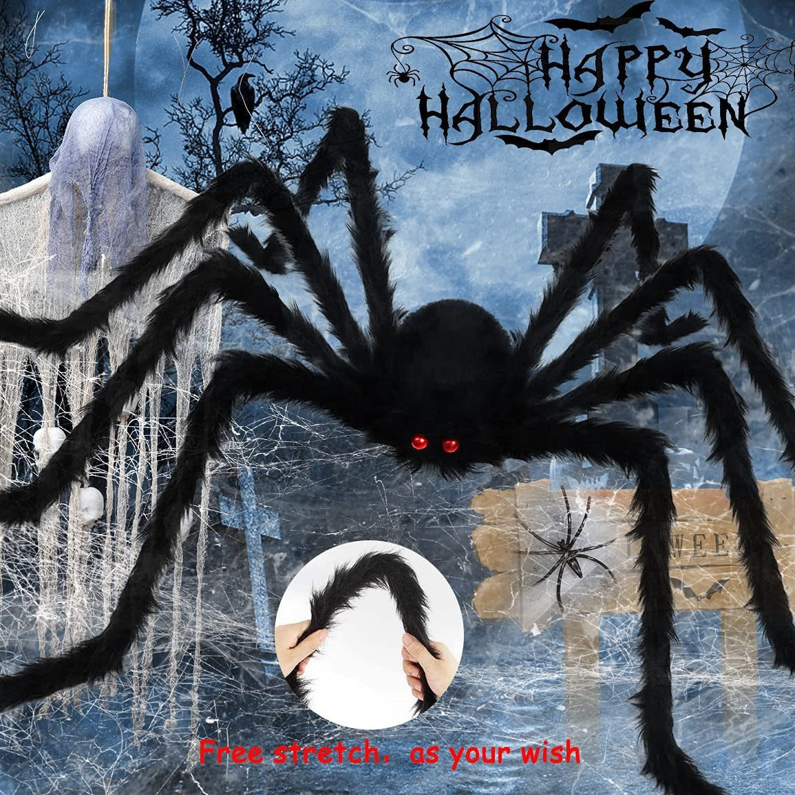 Simulation Plush Spider with Web Halloween Decor