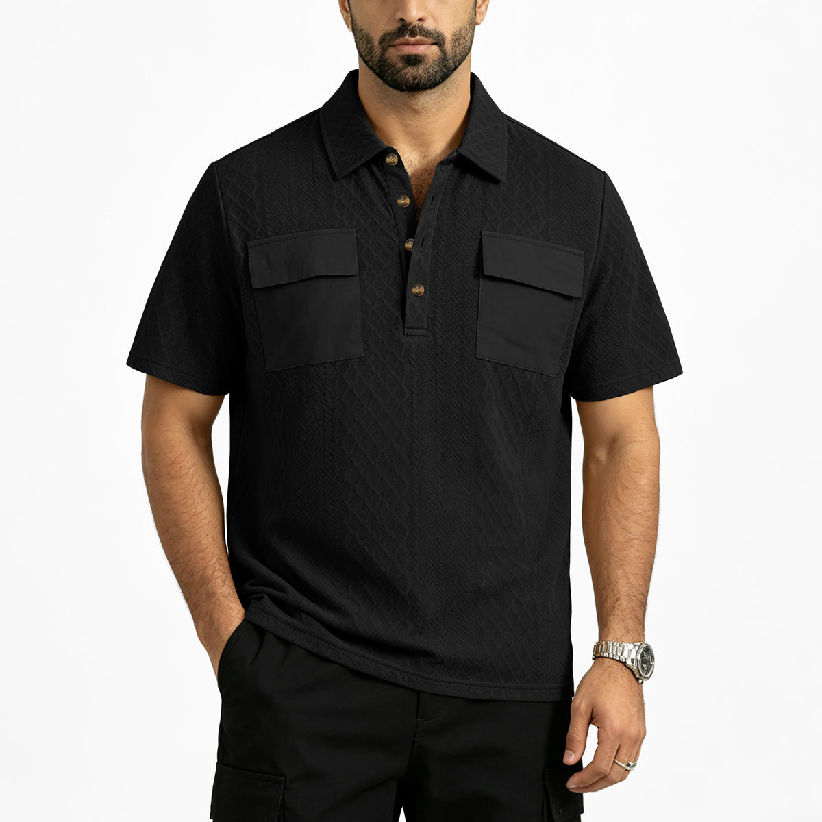 Men's Casual Polo Shirt with Button Collar - product image 2
