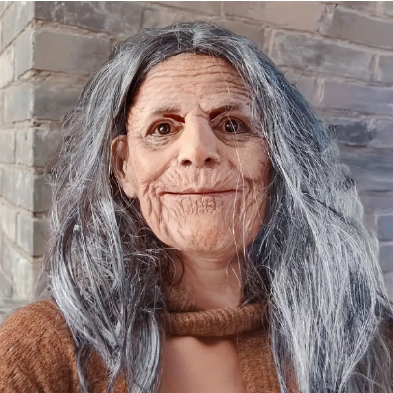 Black eyed long hair grandma