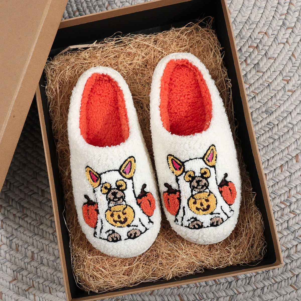 Lantern Dog White  Slippers Funny Design