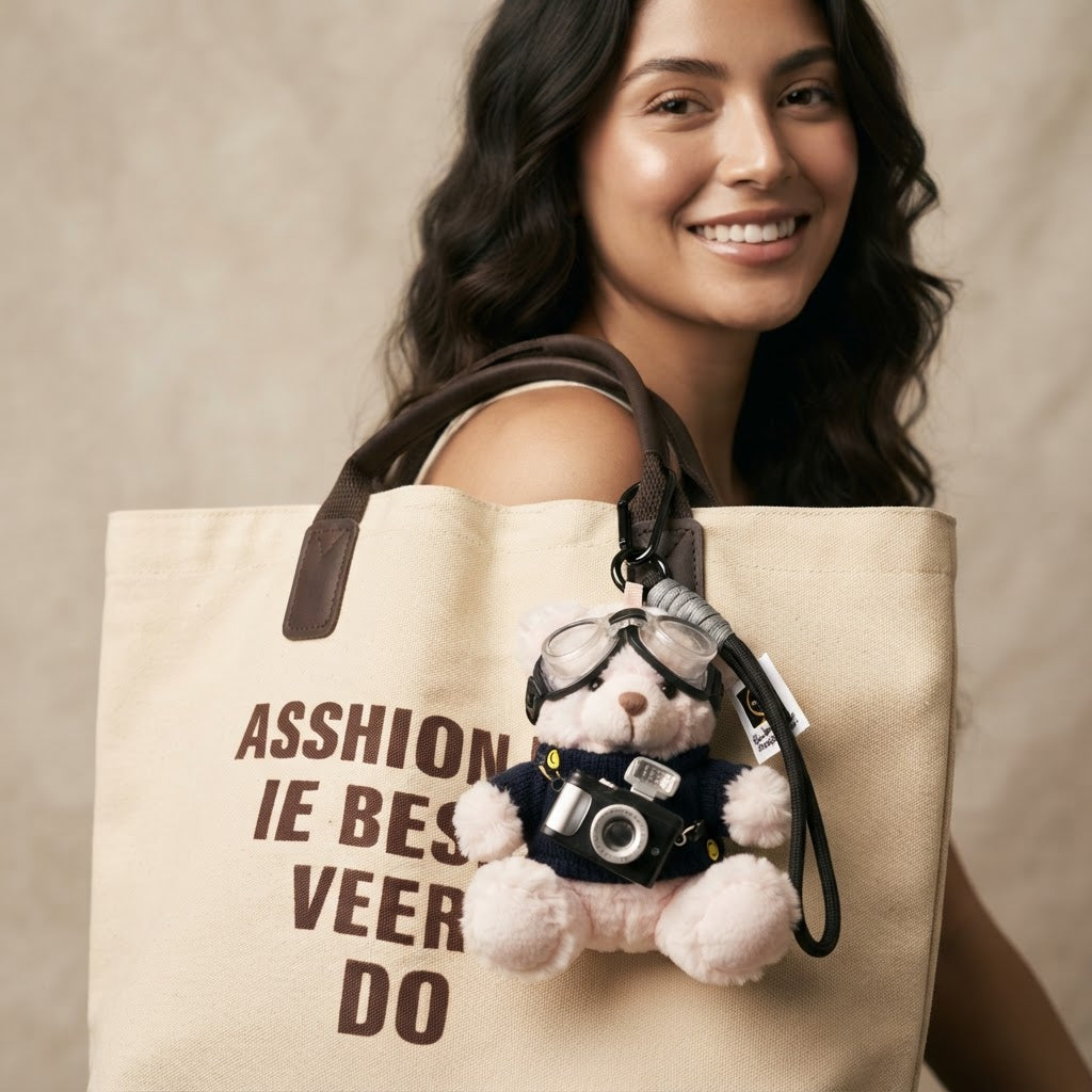 Plush Bear Keychain with Built-in Flash Camera and Mirror