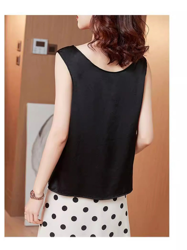 Silk Blend Sleeveless Crewneck Top