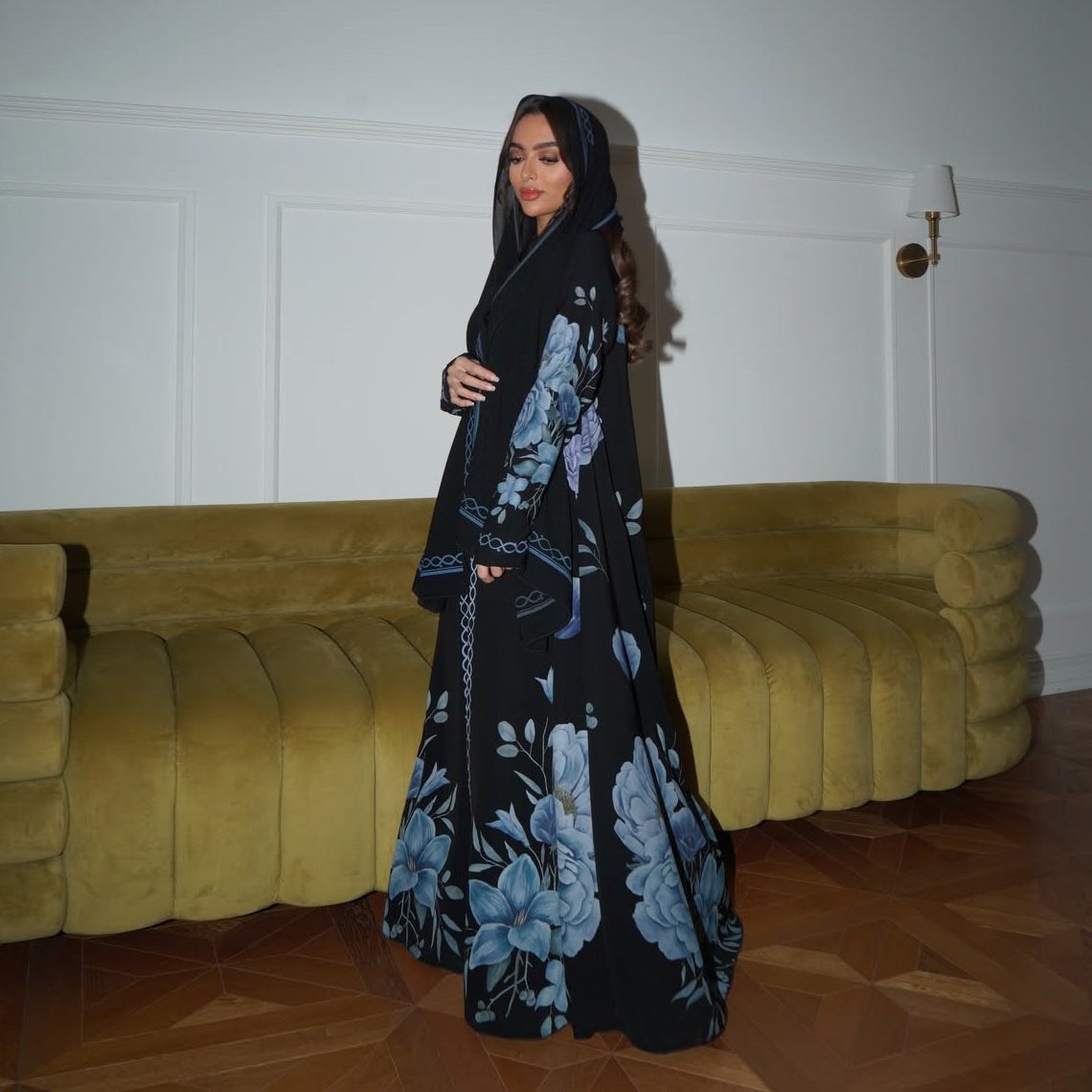 Floral Print Long Dress with Matching Headscarf