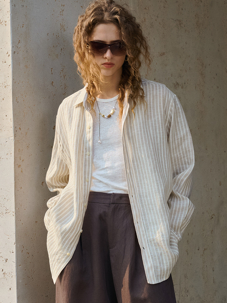 Women's linen loose-fitting collar shirt