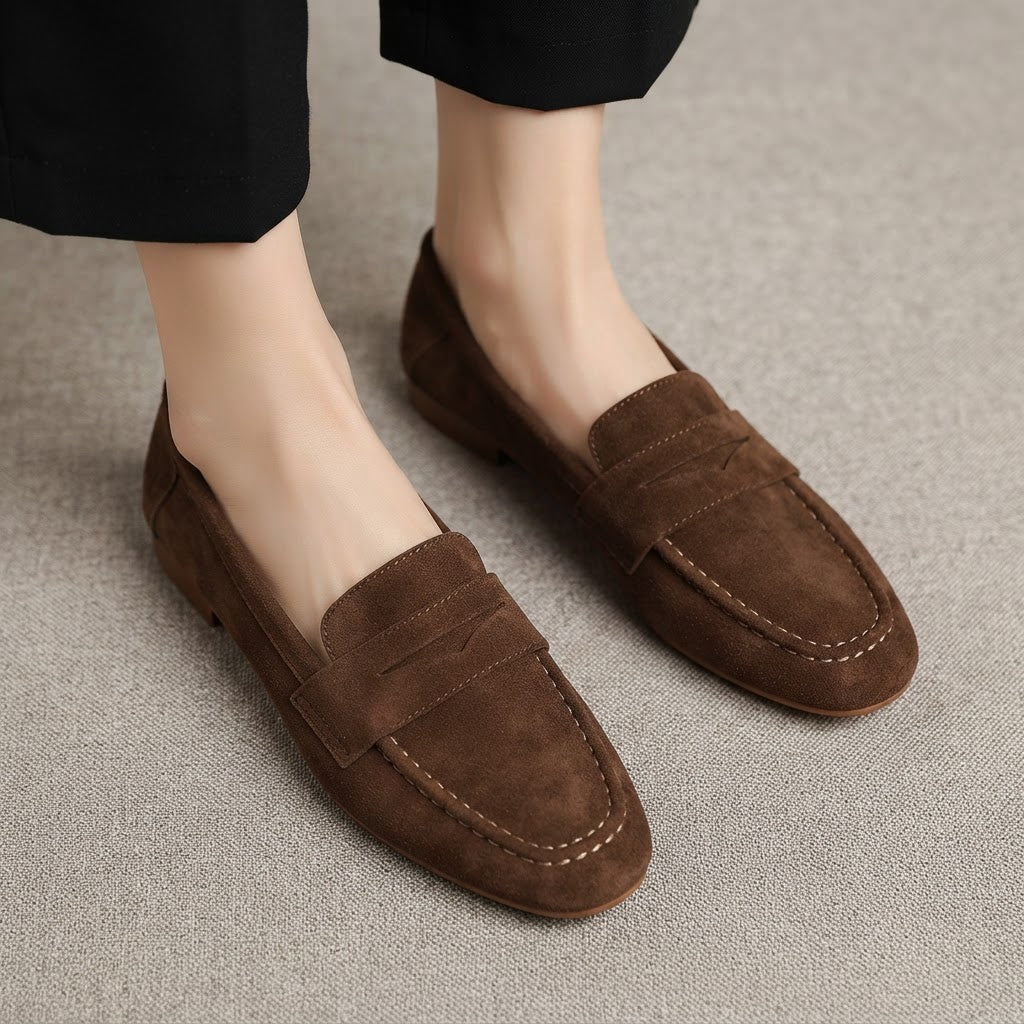 Women's Premium Suede Slip-On Loafers - Comfortable Flat Shoes