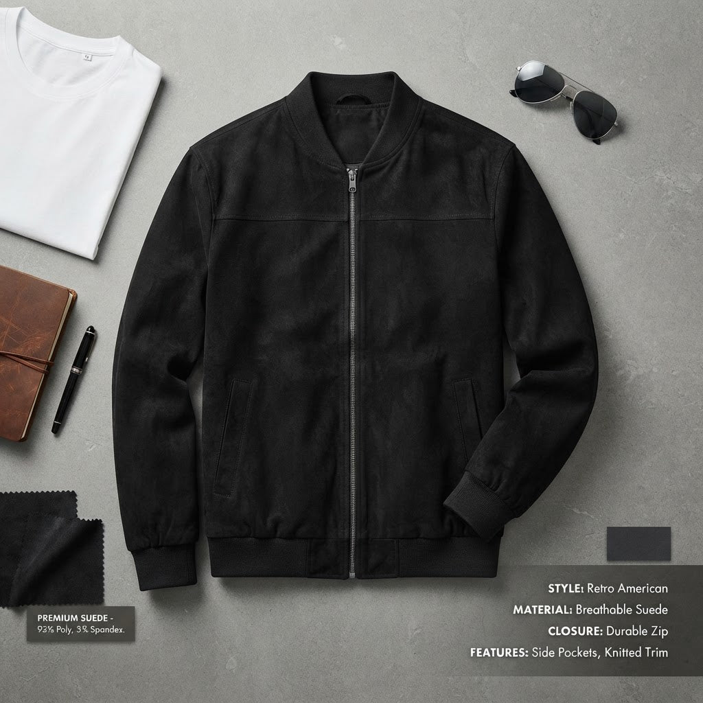 Men's Premium Retro Suede Bomber Jacket - Vintage Casual Outerwear - product image 1