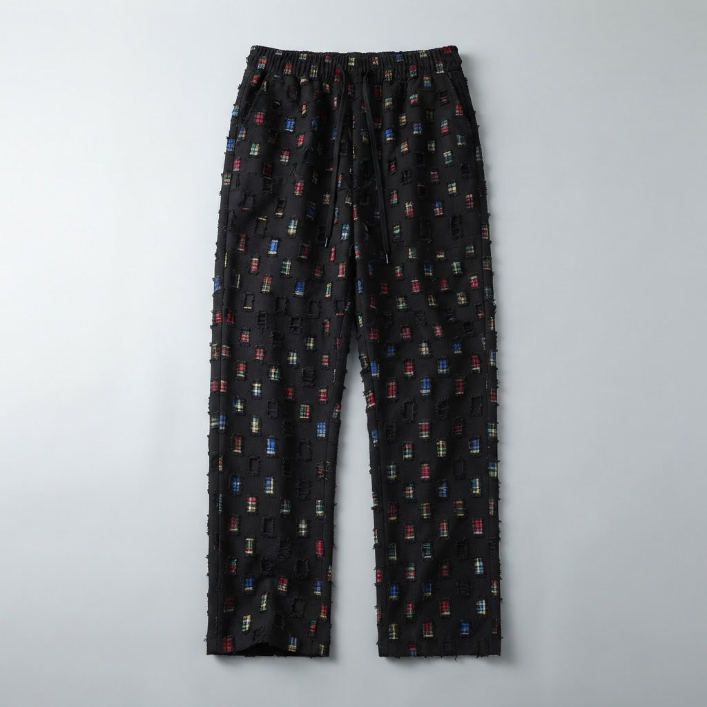Men's Distressed Plaid Streetwear Drawstring Trousers