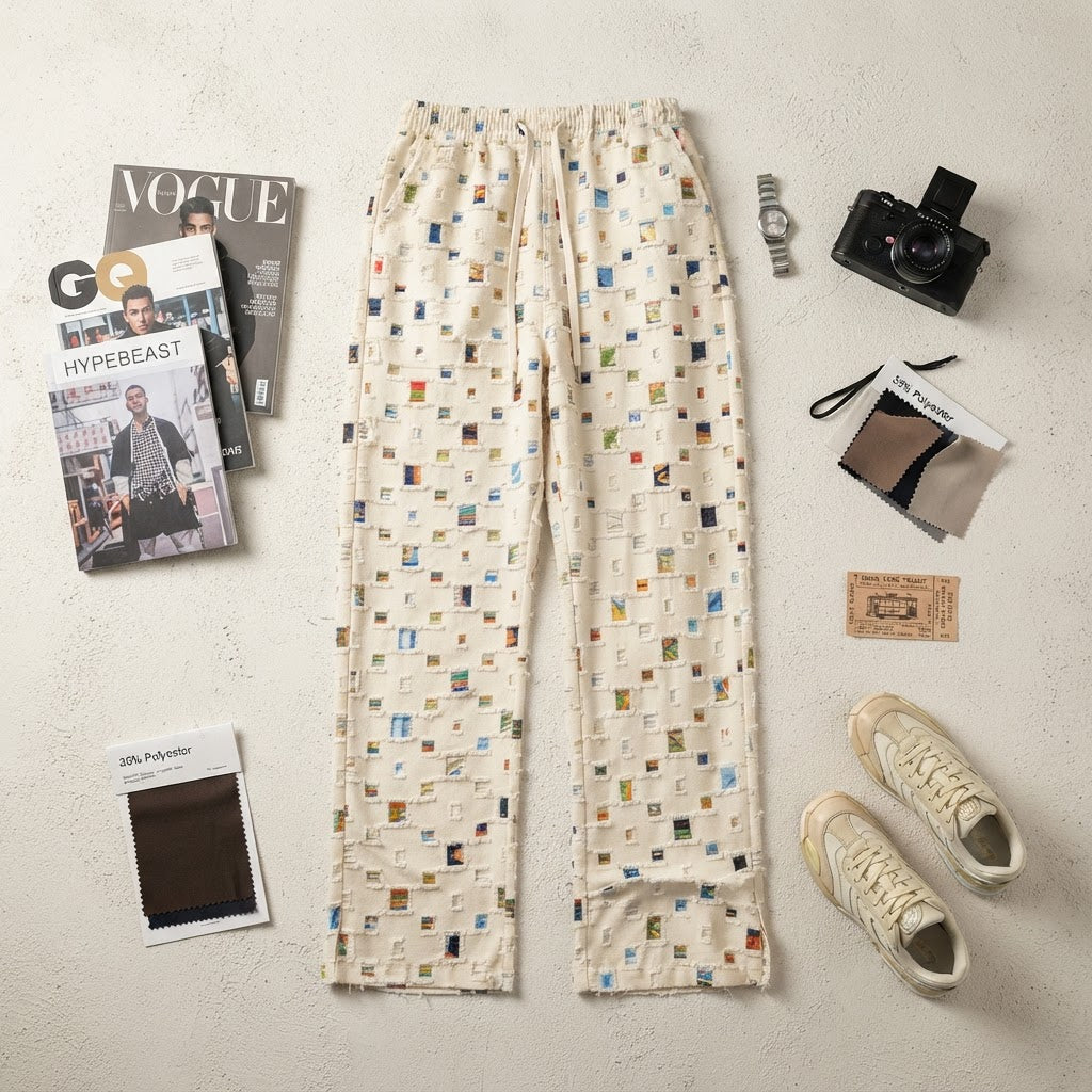 Men's Distressed Plaid Streetwear Drawstring Trousers