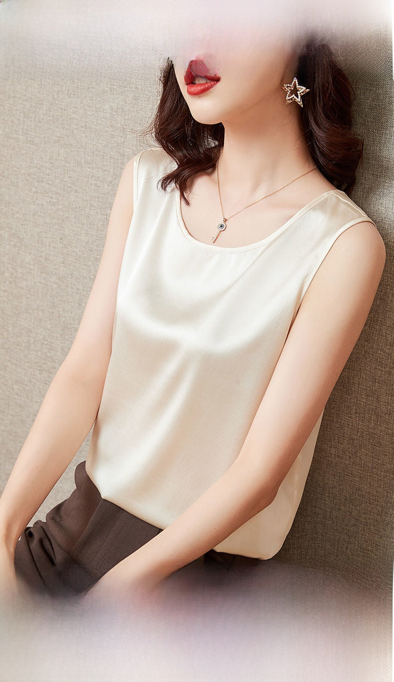 Silk Blend Sleeveless Crewneck Top