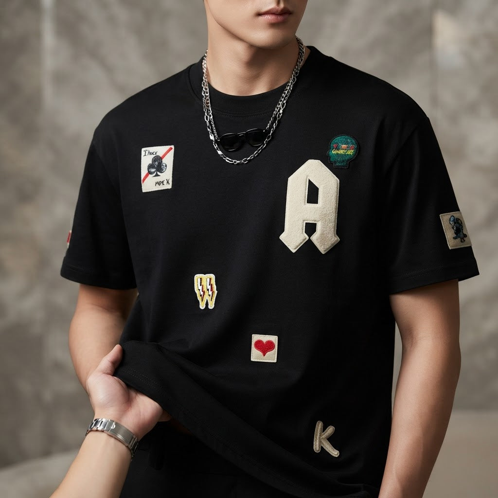 Men's Casual Graphic Print Letter Patch T-Shirt - product image 3