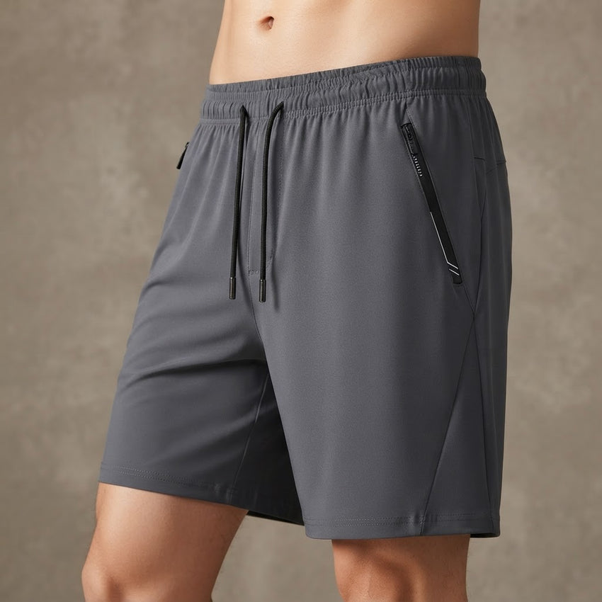Men's Quick-Dry Ice Silk Sports Shorts with Zipper Pockets