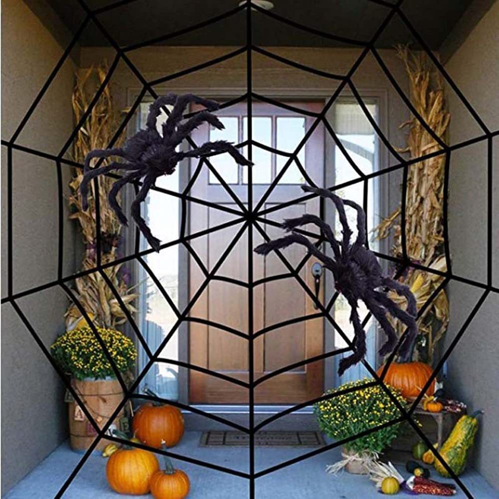 Simulation Plush Spider with Web Halloween Decor