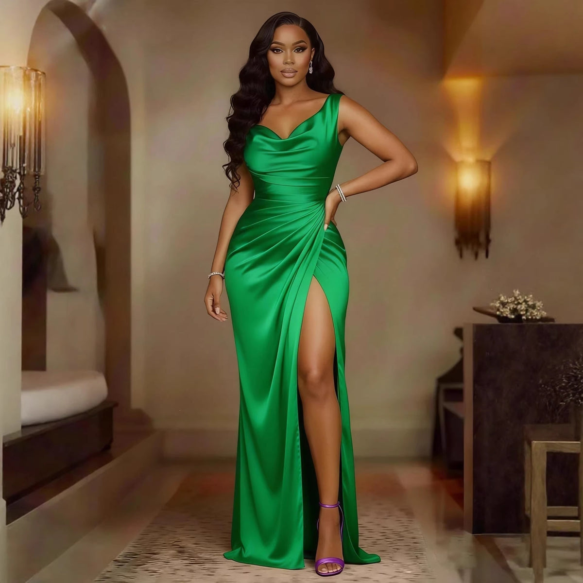 Solid-color Party Dress
