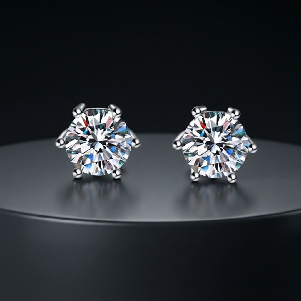 4 Pcs Six-Claw Zircon Stud Earrings