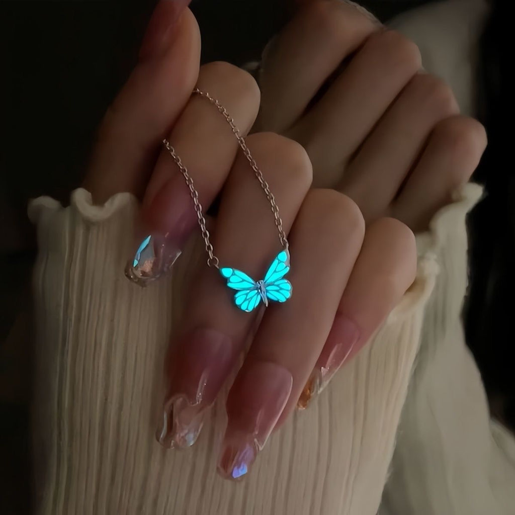 2 Pack Luminous Butterfly Adjustable Necklace and Bracelet Set