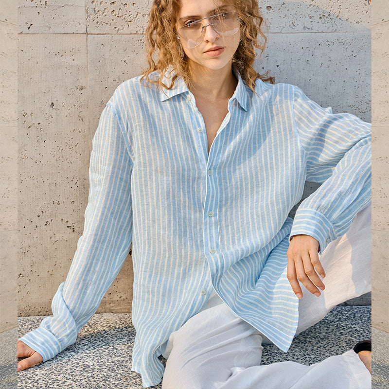 Women's linen loose-fitting collar shirt