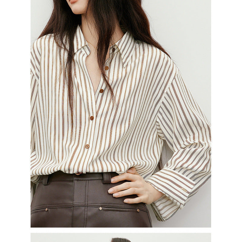 Womens Striped 80 % Cotton Blend Shirt