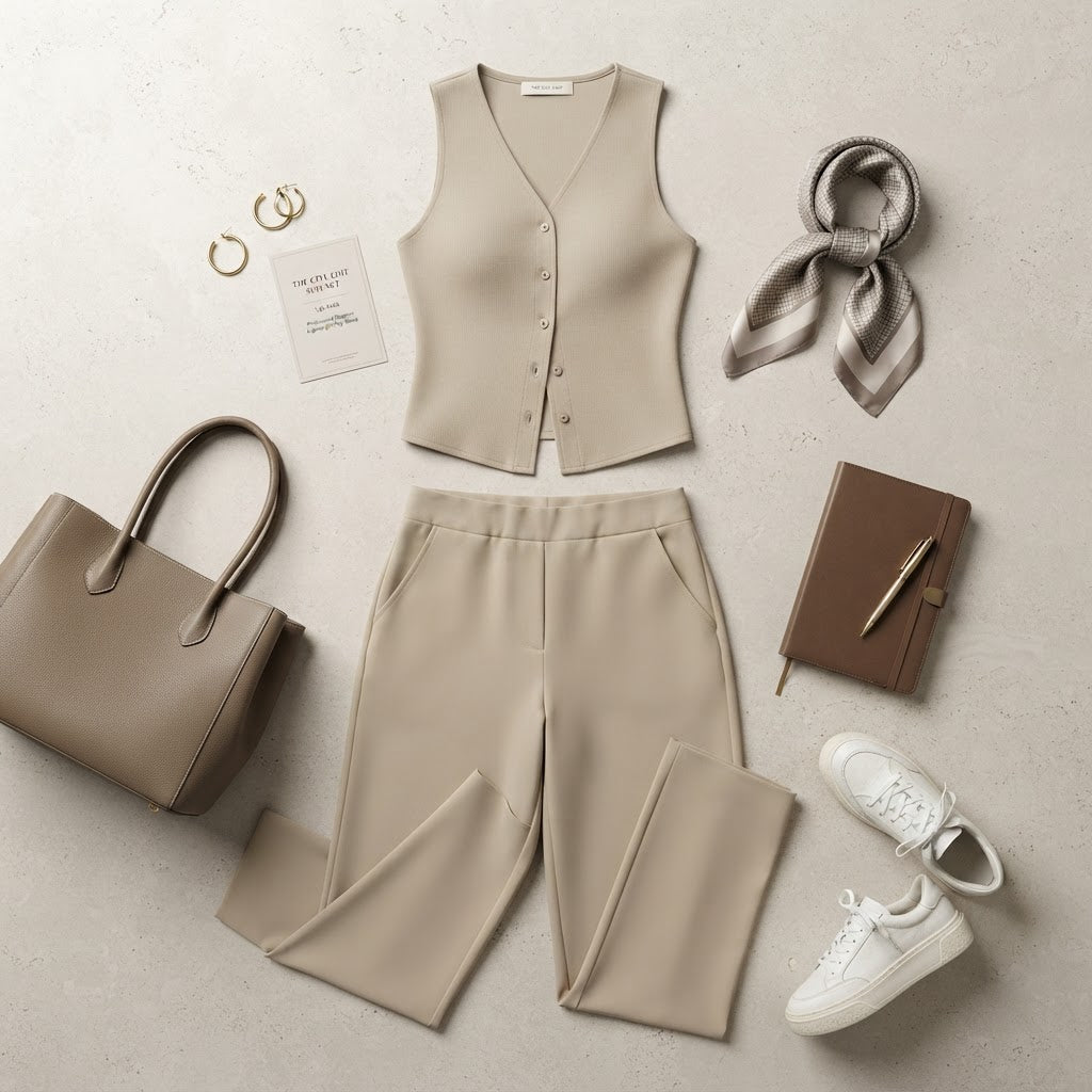 Women's Sophisticated Formal Vest and Wide-Leg Cropped Pants Set