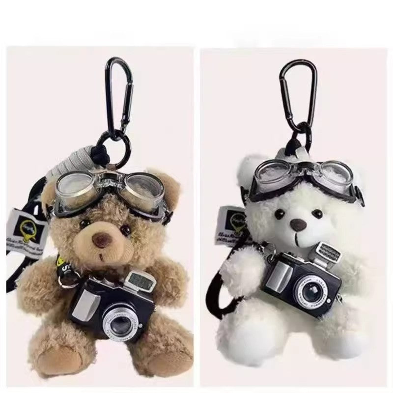 Plush Bear Keychain with Built-in Flash Camera and Mirror