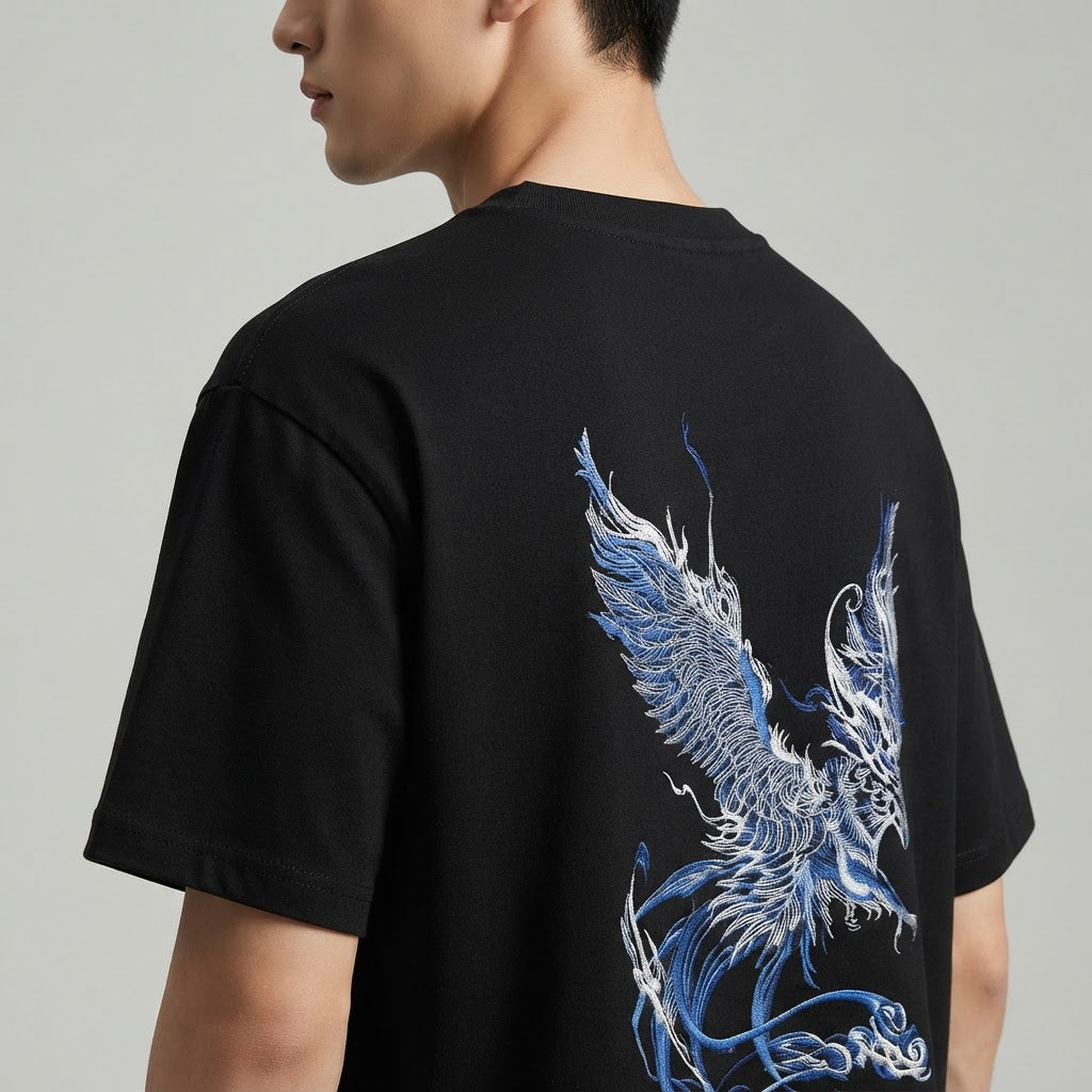 Premium Heavyweight Cotton Phoenix Embroidery T-Shirt - Loose Fit