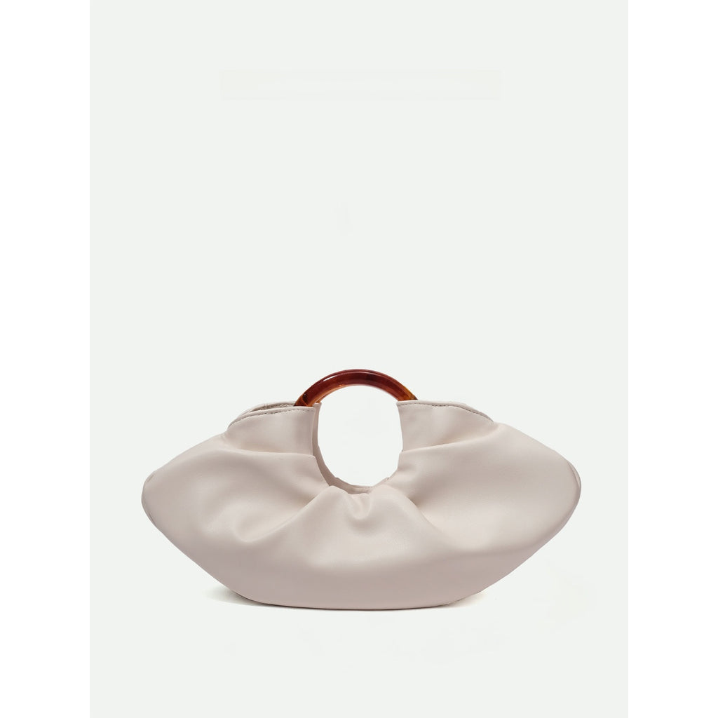 Pleated Leather Clutch Bag with Ring Handle