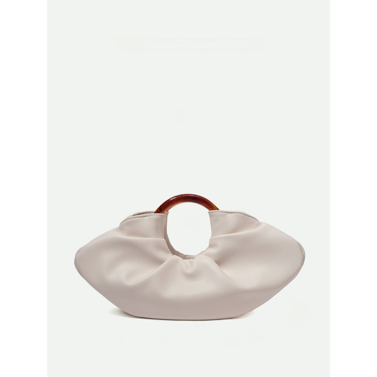 Pleated Leather Clutch Bag with Ring Handle