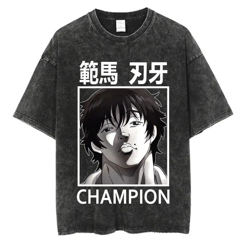 Vintage Washed Anime Streetwear T-Shirt - Baki Graphic Edition