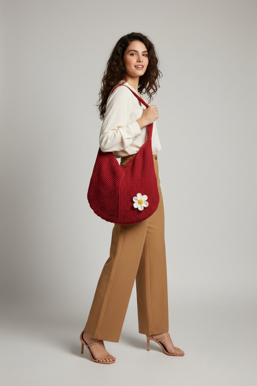 Flower Patch Woven Shoulder Bag